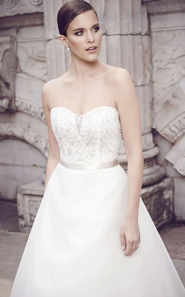 A-Line Long Sweetheart Organza Dress With Bow Sash