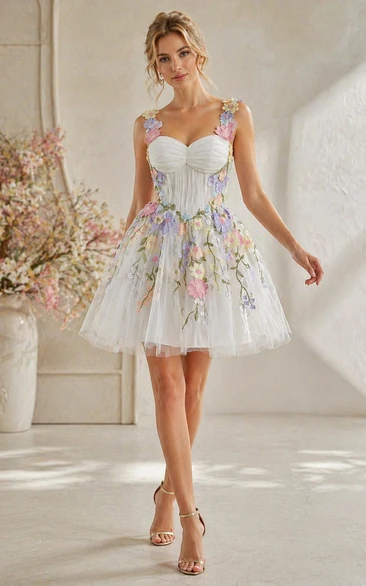 White Floral Embroidery Strapless Gown