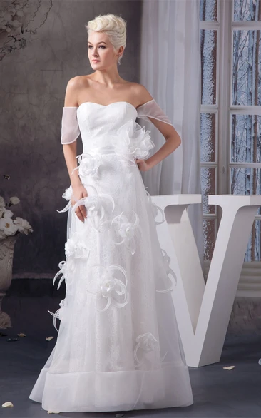 Sweetheart A-Line Floor-Length Lace Back Bowknot and Dress With Flower