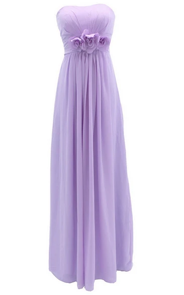 Graceful Strapless Chiffon A-line Gown With Flowers