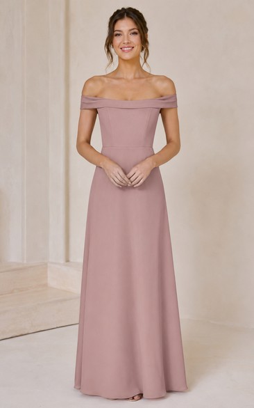 Dusty Rose Off-the-Shoulder A-Line Bridesmaid Dress