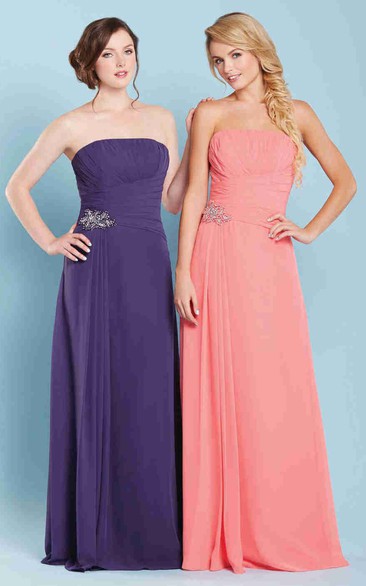 Ruched Strapless Chiffon Bridesmaid Dress With Waist Jewellery And Lace-Up