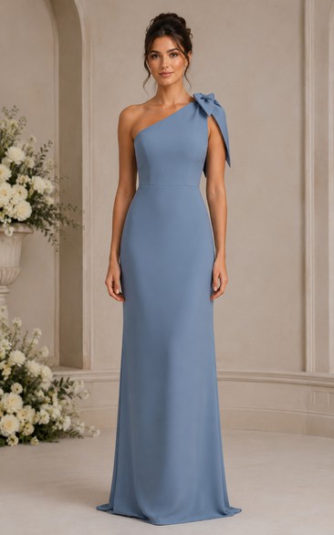 Steel Blue Chiffon One-Shoulder Sheath Bridesmaid Dress