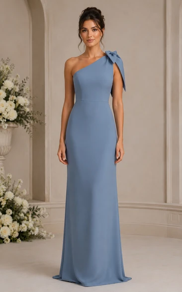 Steel Blue Chiffon One-Shoulder Sheath Bridesmaid Dress