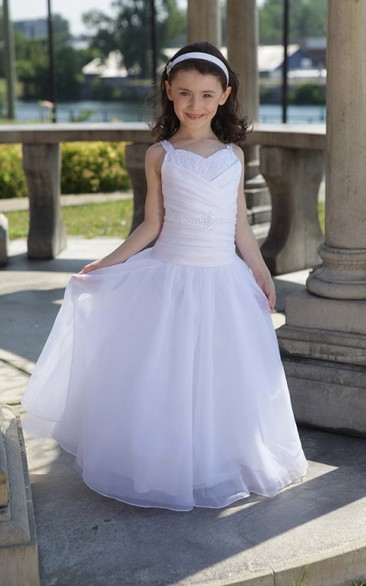 Flower Girl Drop Waist Ball Gown With Criss Cross Bodice