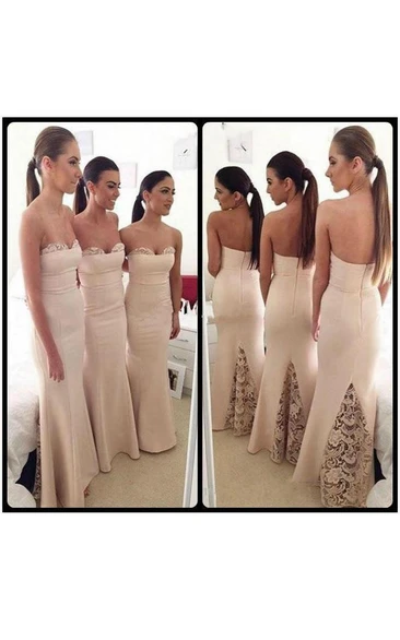 Mermaid Sweetheart Sleeveless Bell Appliques Backless Lace Satin Dress