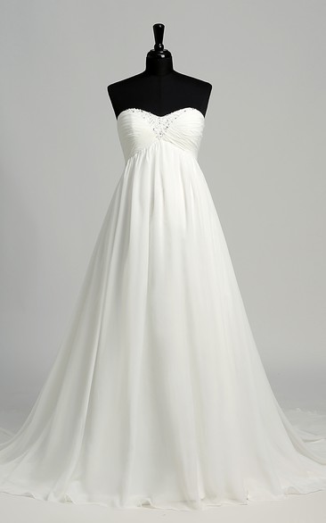 A-line Sweetheart Sleeveless Floor-length Chiffon Wedding Dress with Court Train