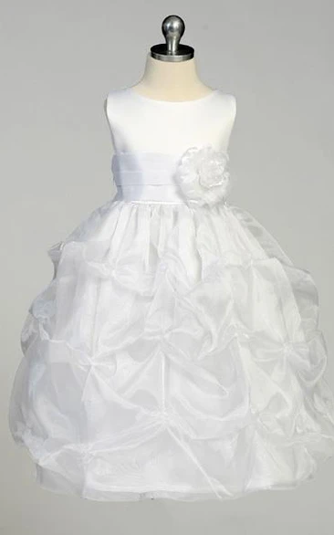 Tea-Length Ruched Organza&Satin Flower Girl Dress