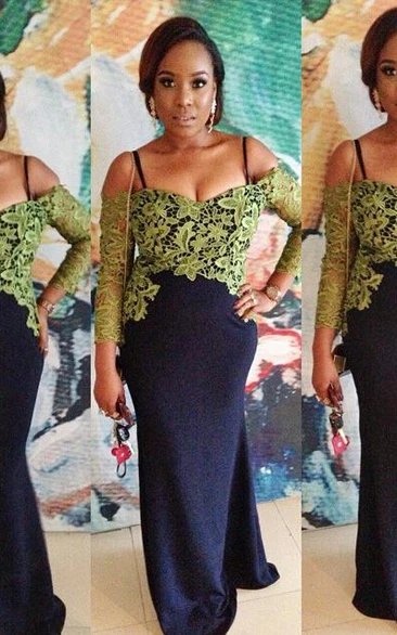 Long Sleeve Evening Dress Appliques Black Floor Length