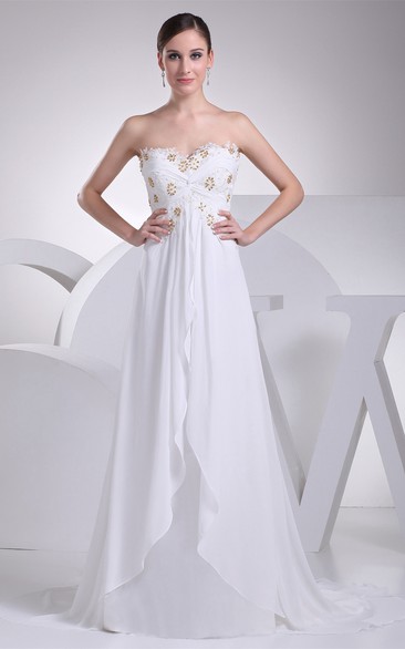 Sweetheart Criss-Cross Appliqued Stress and Dress With Pleats