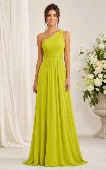 Lime Green One-Shoulder A-Line Chiffon Bridesmaid Dress