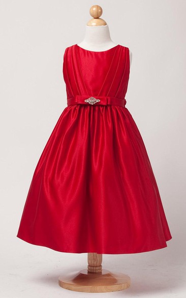 Pleated Beaded Satin Flower Girl Dress With Tiers