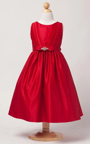 Pleated Beaded Satin Flower Girl Dress With Tiers