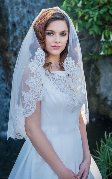 Single Layer Soft Short Bridal Veil With Lace Trim