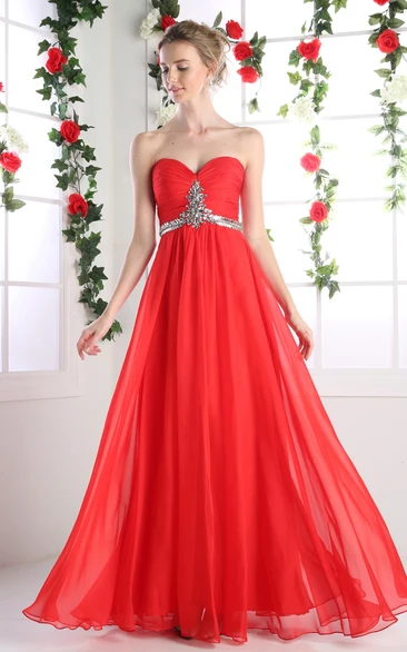 A-Line Sweetheart Sleeveless Chiffon Backless Dress With Ruching And Beading