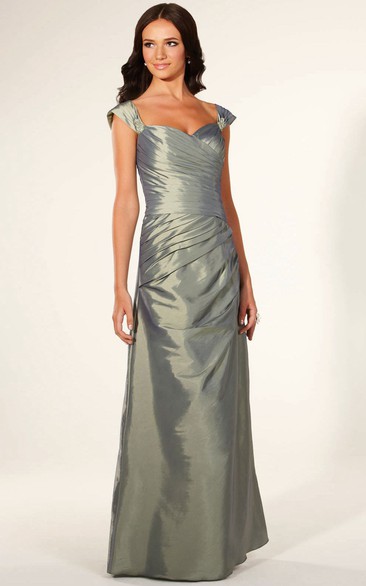 Ruched Cap-Sleeve Floor-Length Sweetheart Satin Bridesmaid Dress With Epaulet