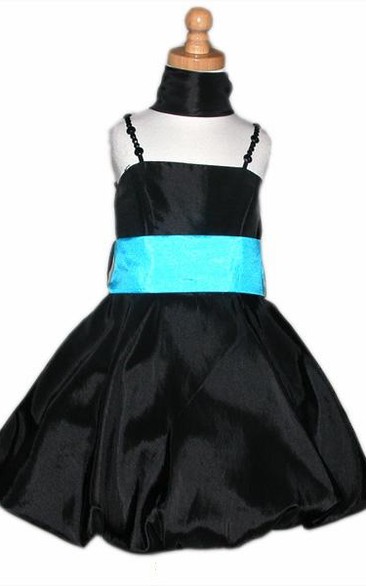 Tea-Length Straps Beaded Cap-Sleeve Flower Girl Dress