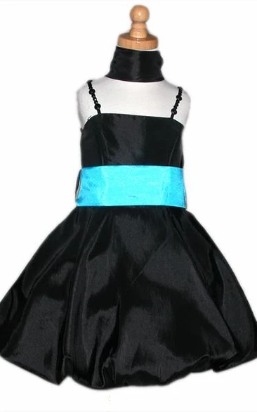 Tea-Length Straps Beaded Cap-Sleeve Flower Girl Dress