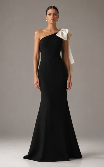 Mermaid Satin Evening Dress with One-Shoulder, Sleeveless and Bow(s) Drape, Floor Length