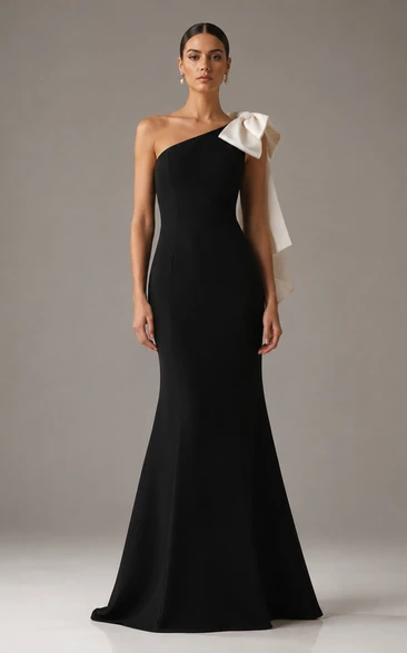 Mermaid Satin Evening Dress with One-Shoulder, Sleeveless and Bow(s) Drape, Floor Length