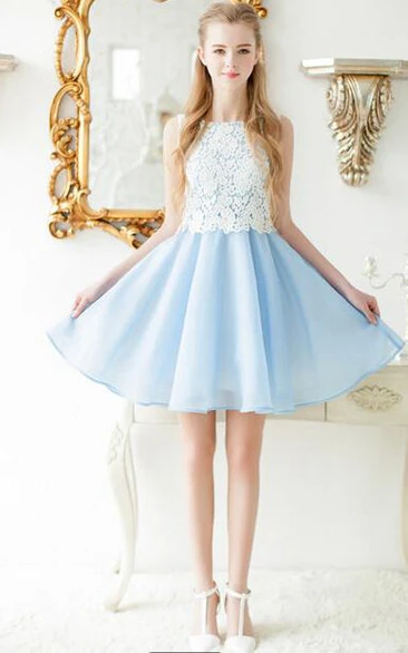 Sleeveless Chiffon Organza Lace A-line Dress