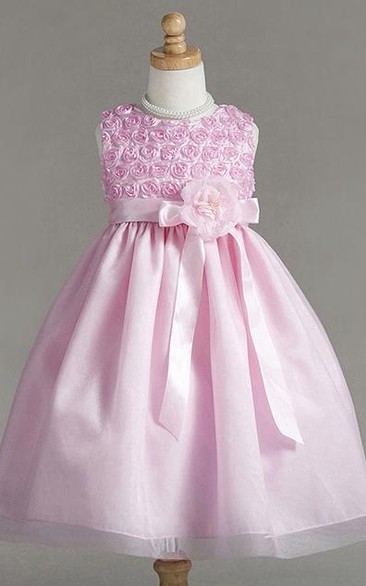 Tea-Length Floral Floral Tulle Flower Girl Dress