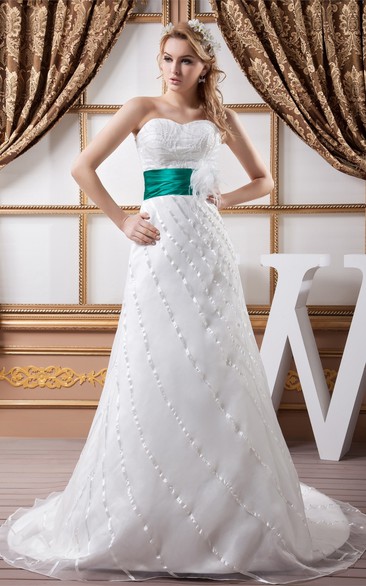 Sweetheart Floor-Length A-Line Beaded Top and Gown With Flower