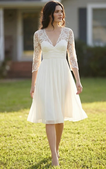 3/4 Sleeve Chiffon Sheath Mid-Length Wedding Dress