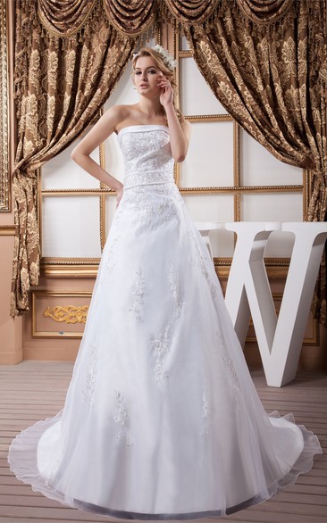 Strapless A-Line Lace Zipper Back and Gown With Beading