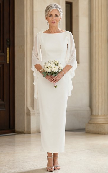 Modern Cape Sheath Older Brides Wedding Dress with Ankle Length Skirt