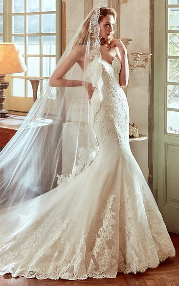 Sweetheart Lace Mermaid Wedding Dress With Embroidery And Court Train