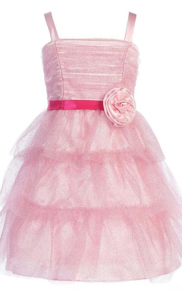 Sleeveless Square-neck Dress With Flower