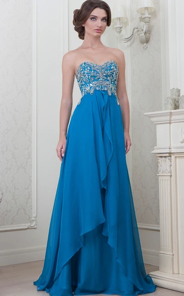 A-Line Sleeveless Beaded Sweetheart Floor-Length Chiffon Evening Dress With Draping