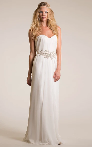 Sweetheart Maxi Jeweled Empire Tulle Wedding Dress With Sweep Train And V Back