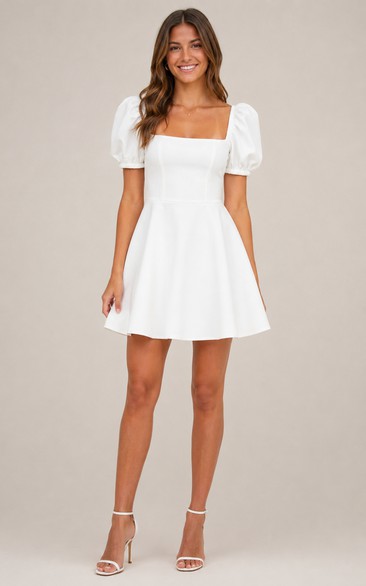 Square Neck Puff Sleeve A-Line Mini Dress