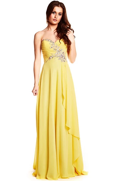 Maxi Beaded Sleeveless Sweetheart Chiffon Prom Dress