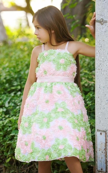 Spaghetti Knee-Length Tiered Tulle&Taffeta Flower Girl Dress