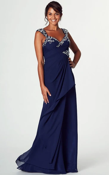 Maxi Strapped Draped Sleeveless Chiffon Prom Dress
