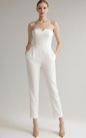 V Neck Pocket Straight Leg Wedding Jumpsuit