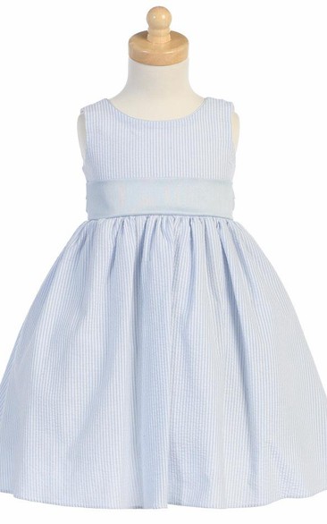Tea-Length Tiered Sleeveless Flower Girl Dress