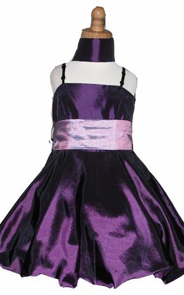 Straps Tea-Length Cap-Sleeve Beaded Flower Girl Dress