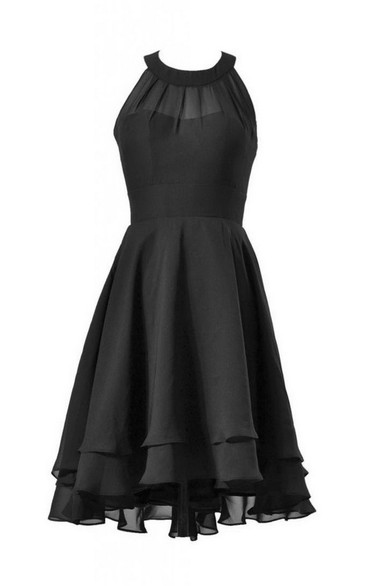 Scoop Neckline A-line Layered Dress With Illusion Back