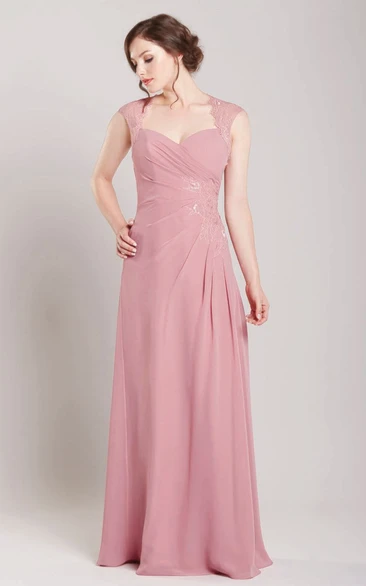 Side-Draped Queen Anne Sleeveless Chiffon Bridesmaid Dress