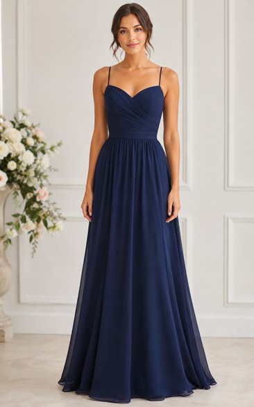 Dark Navy Chiffon Sweetheart A-Line Bridesmaid Dress