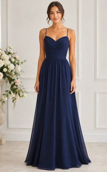 Dark Navy Chiffon Sweetheart A-Line Bridesmaid Dress