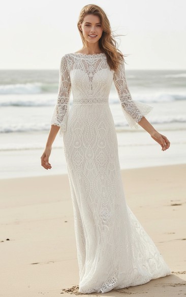 Retro Puff Sleeve Boho Bridal Gown