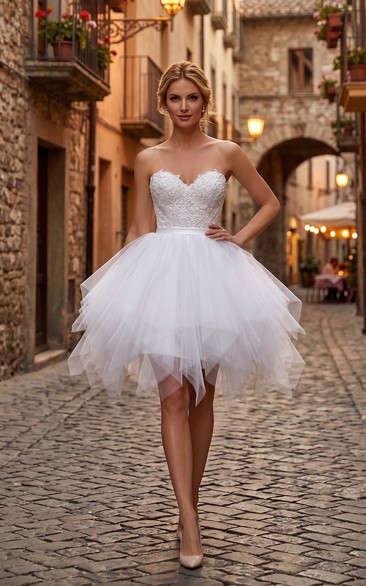Kurzes Kleid mit Spitzenoberteil und Tüllrock