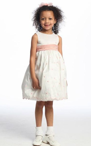 Tea-Length Embroideried Floral Taffeta Flower Girl Dress