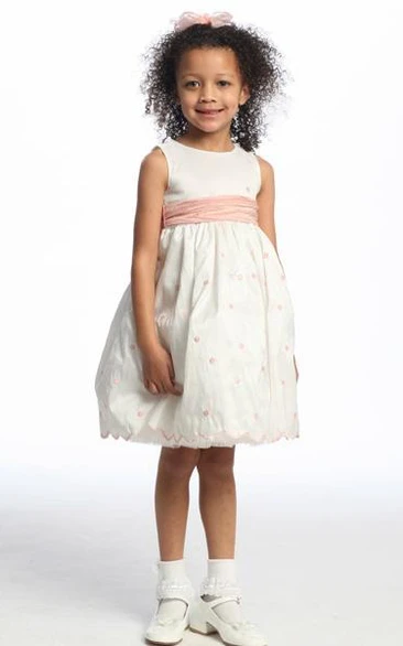 Tea-Length Embroideried Floral Taffeta Flower Girl Dress