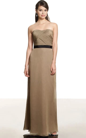 Floor-Length Strapless Ruched Chiffon Bridesmaid Dress